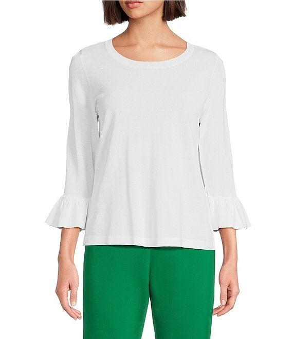 Investments 3/4 Flounce Sleeve Crew Neck Top Product Image