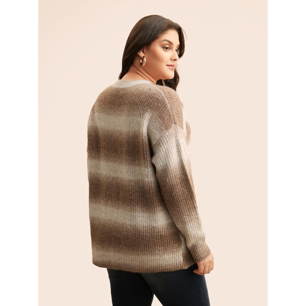 Plus Size Crew Neck Textured Drop Shoulder Pullover Yellowishbrown Women Casual Loose Long Sleeve Round Neck Everyday Pullovers BloomChic 26/4X Product Image