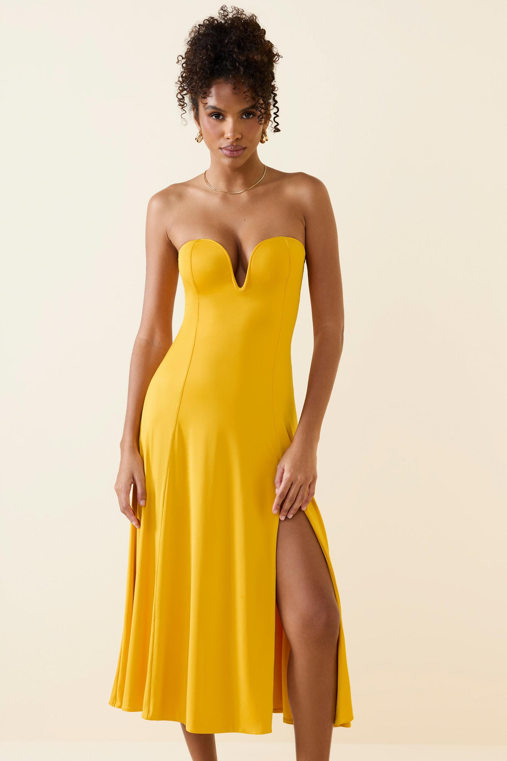 Slinky Jersey Strapless A-Line Midaxi Dress in Golden Yellow Female Product Image