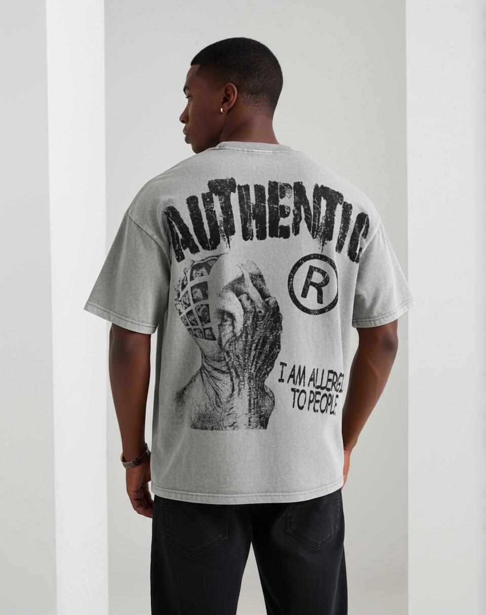 Vintage I Am Allergic To People Graphic Print Acid Wash T-shirt Product Image