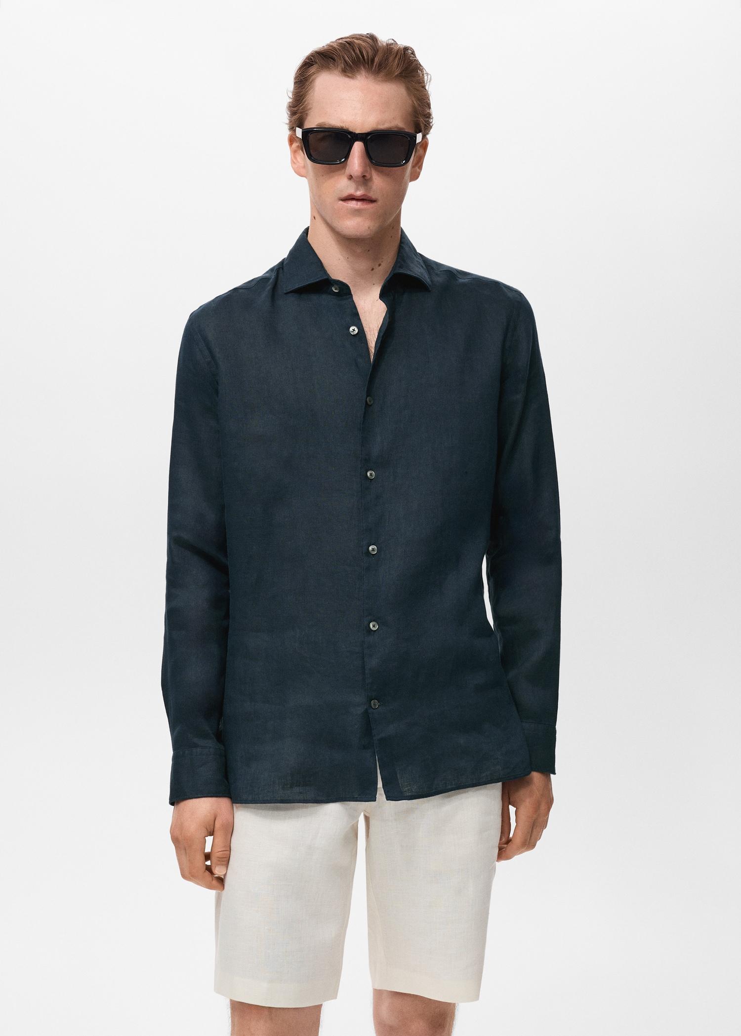 100% linen slim-fit shirt - Men | MANGO USA Product Image