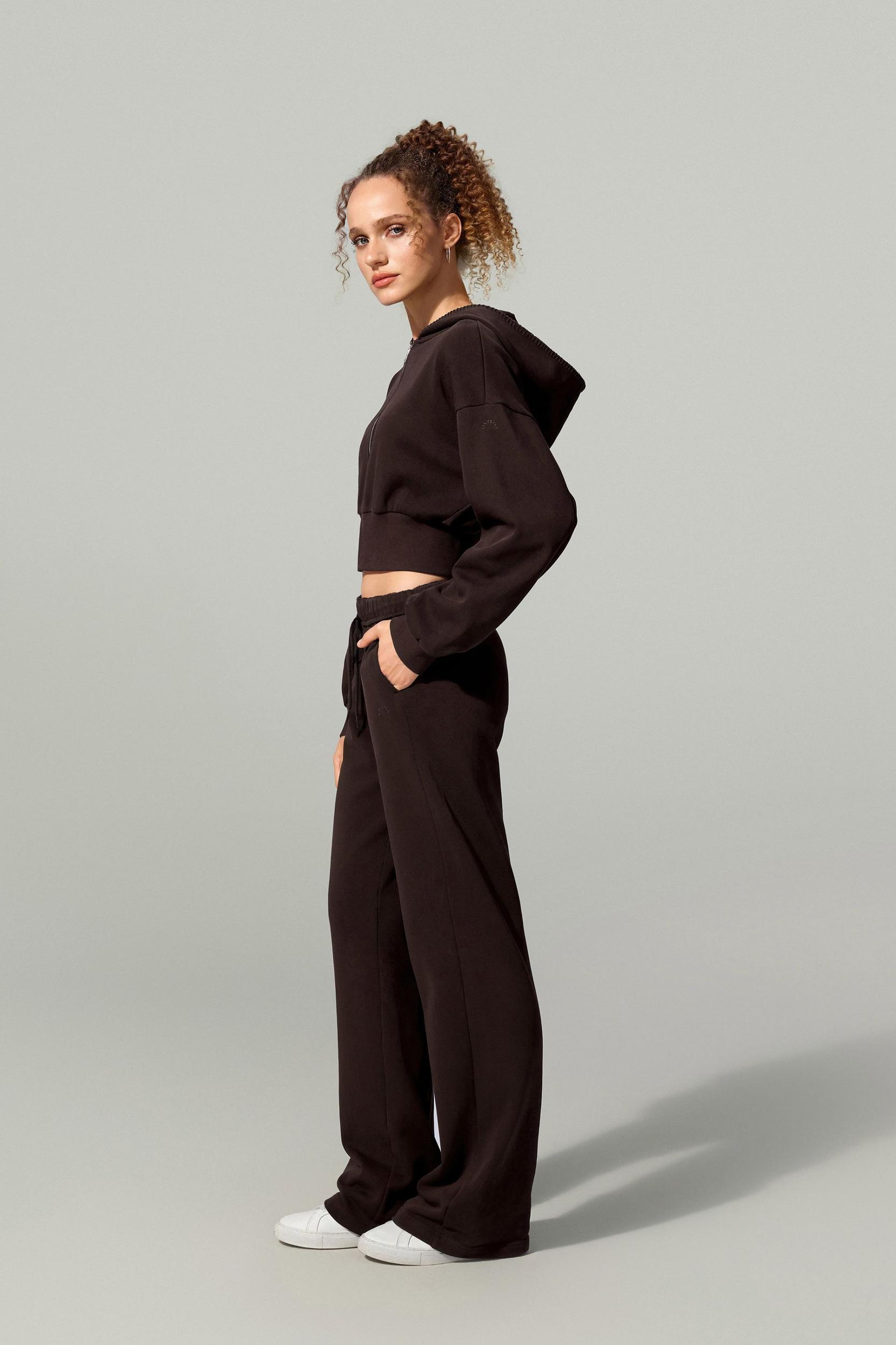 LILYSILK SILKERRY Womens Cropped Zip Up Hoodie | 100% Silk Loops | Cozy Zip-Up Jacket | Espresso L Product Image