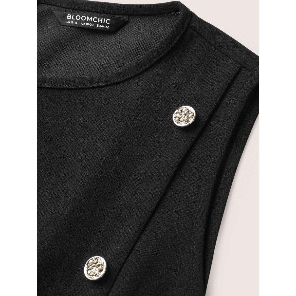 Plus Size Plain Sleeveless Button Detail Pocket Dress Black Women Workwear Essentials Non Round Neck Sleeveless Curvy Midi Dress BloomChic 18-20/2X Product Image