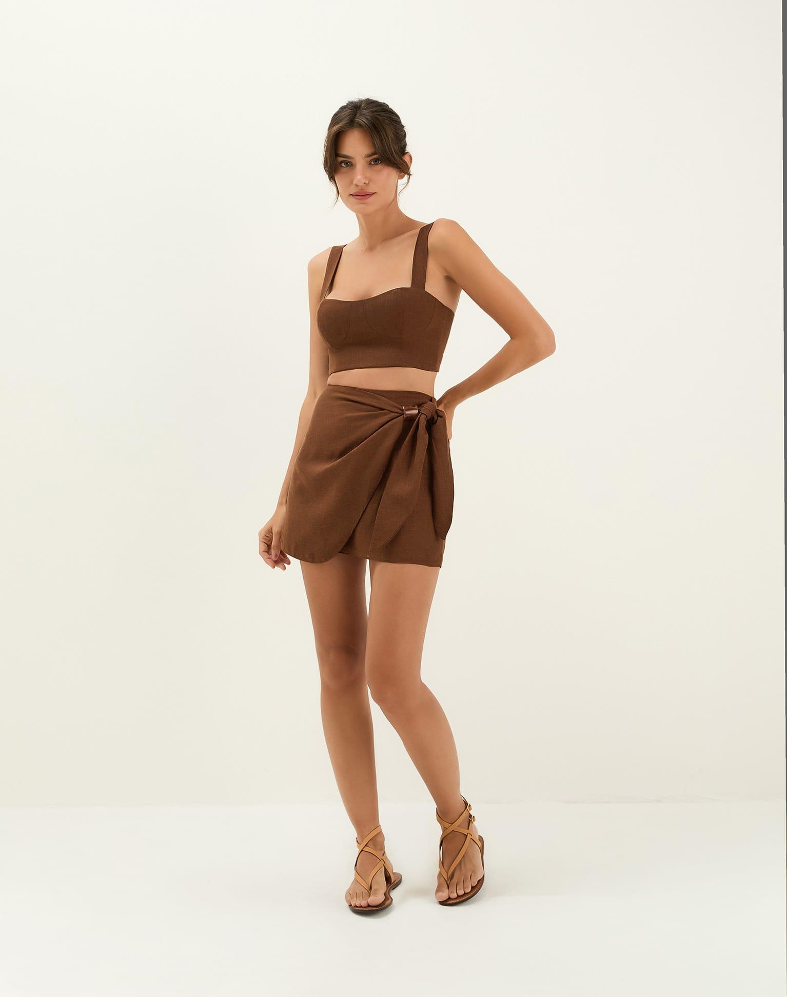 Luna Mini Skirt - Brown Product Image