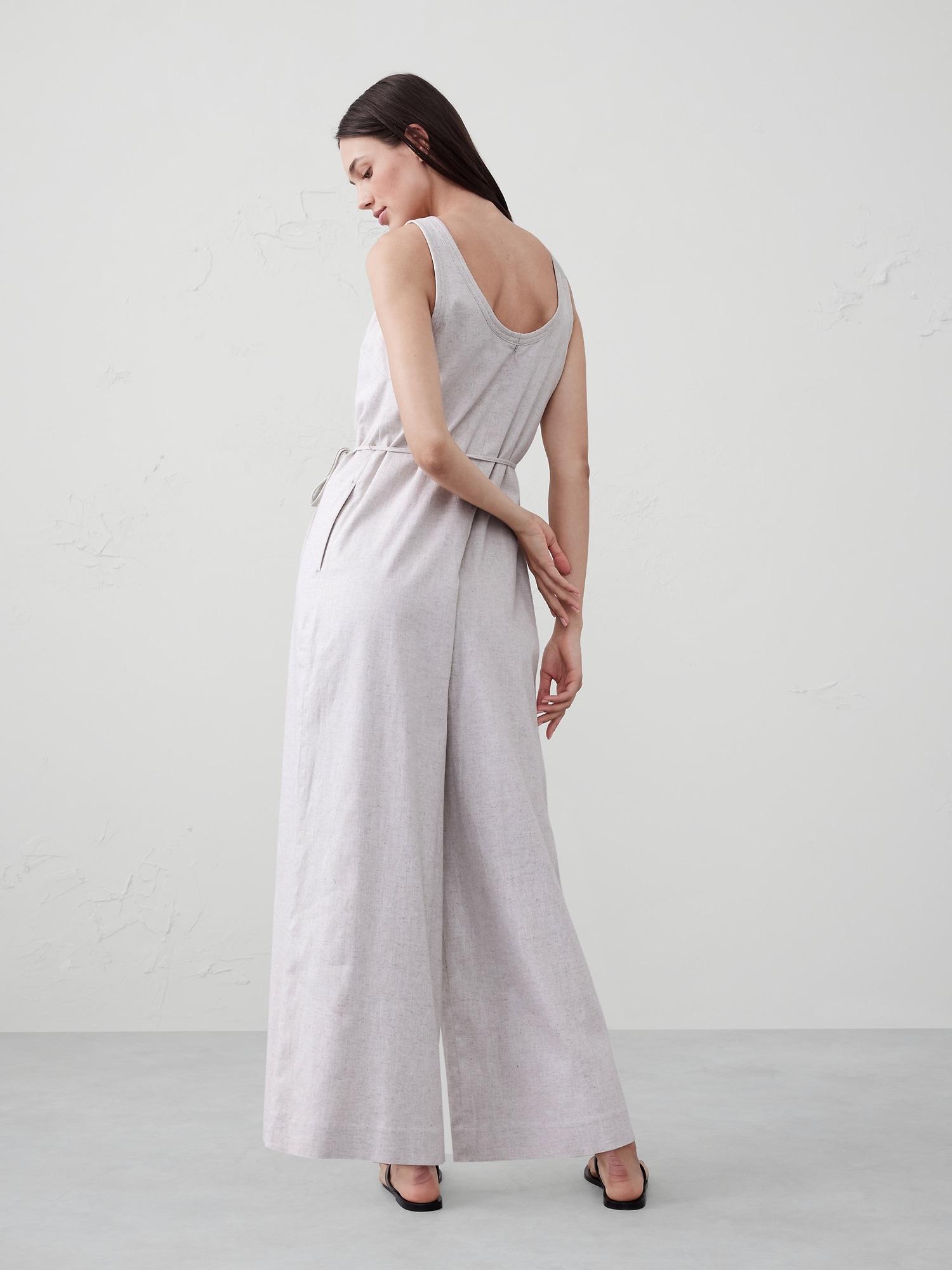 Linen-Blend Wide-Leg Jumpsuit Product Image