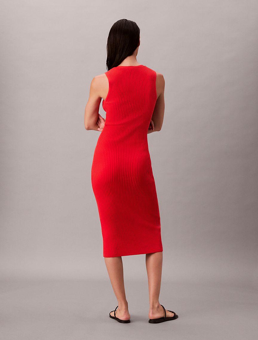 Cotton Rib V-Neck Dress Product Image