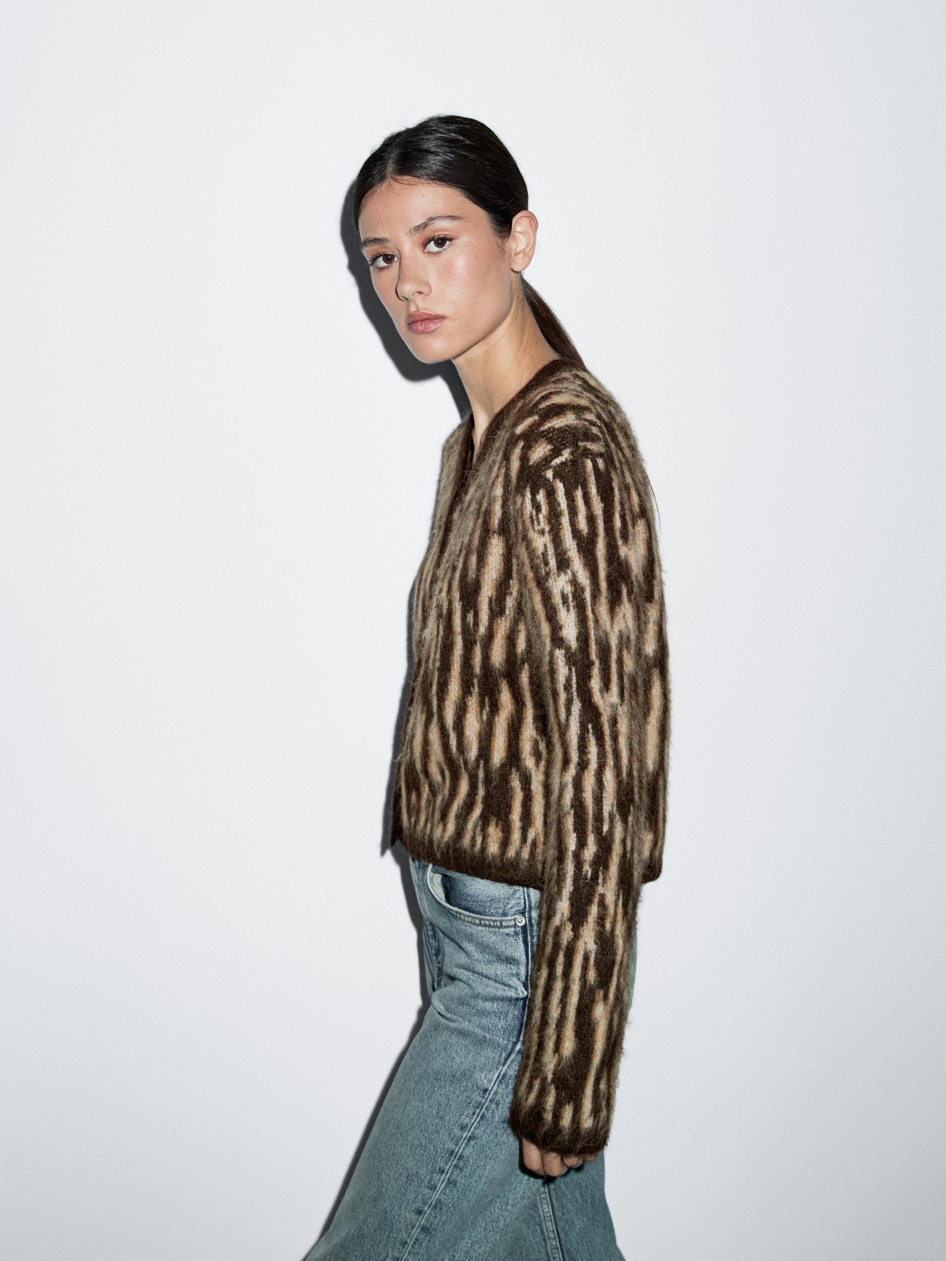 Alpaca wool blend animal print cardigan Product Image