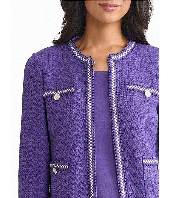 MISOOK Knit Round Neck Bracelet Sleeve Checkered Trim Jacket Product Image