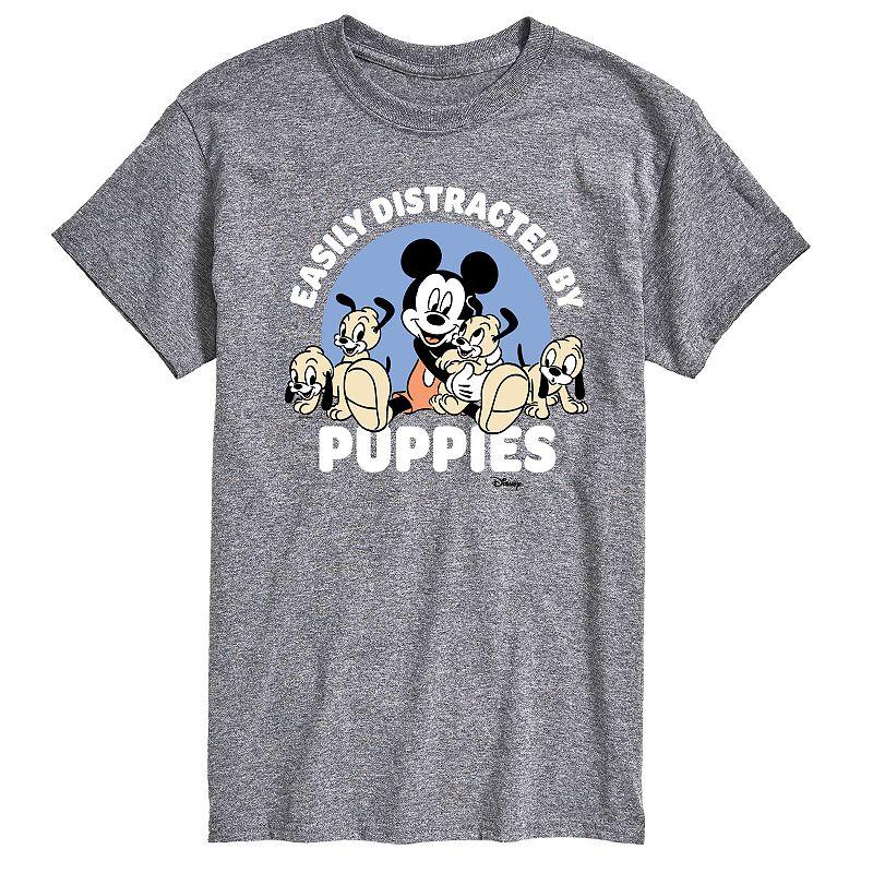 Disneys Mickey Mouse Mens Easily Distracted By Puppies Graphic Tee Grey Gray Product Image