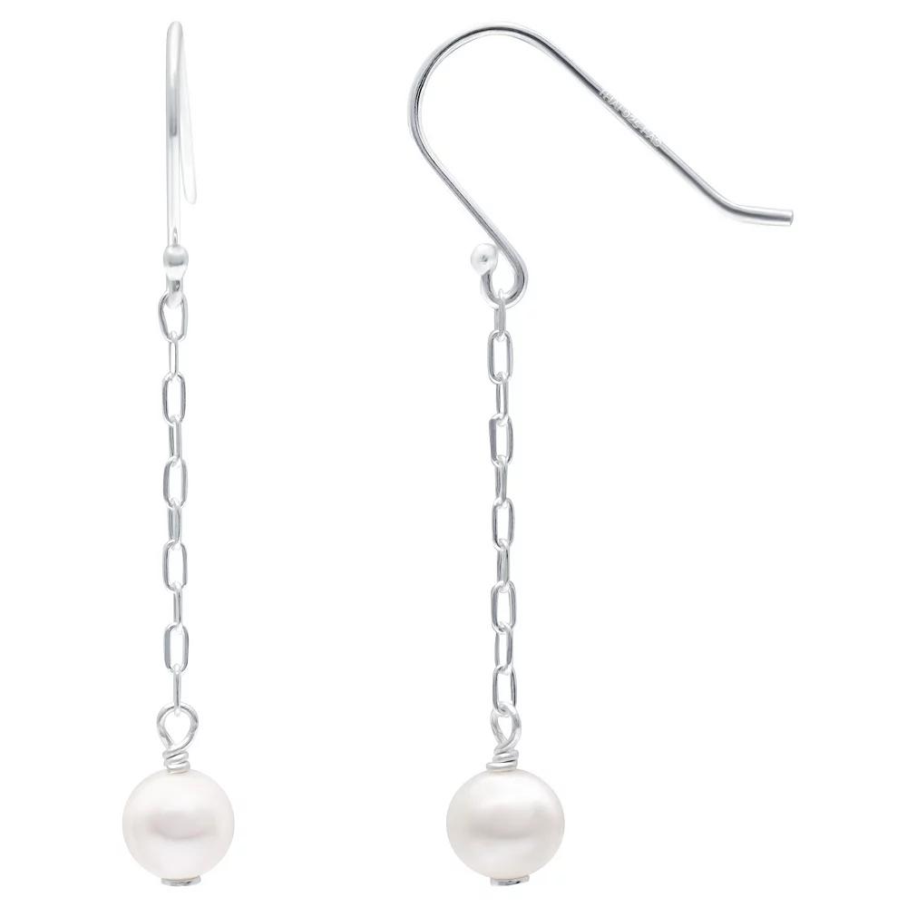 Aleure Precioso Sterling Silver Freshwater Cultured Pearl Chain Link Drop Earrings, Women's, Silver Tone Product Image