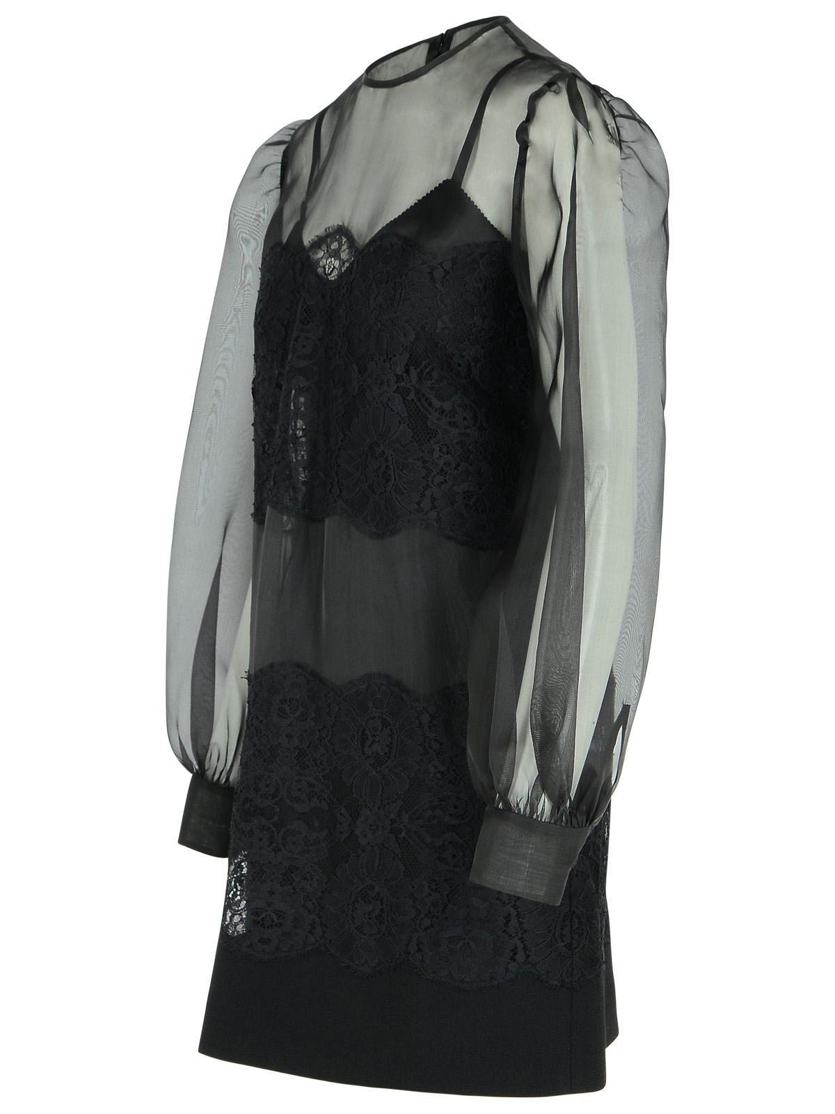 DOLCE & GABBANA Short Organza And Lace Dress In Black Product Image