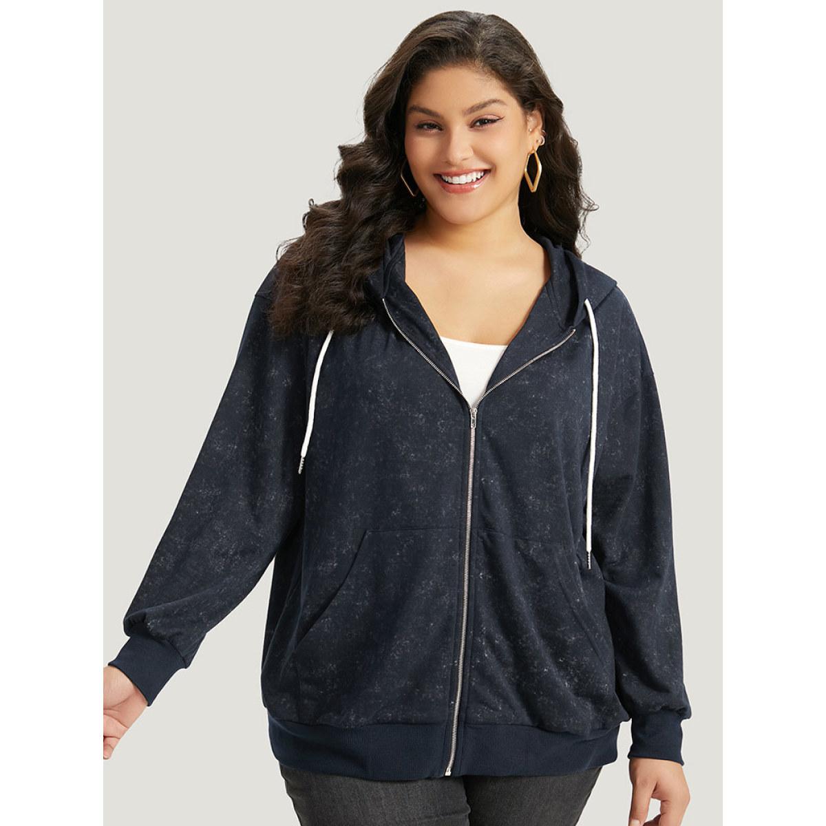 Plus Size Heather Hooded Drawstring Pocket Zipper Fly Sweatshirt Women Midnight Casual Elastic cuffs Hooded Everyday Sweatshirts BloomChic 28/5X Product Image