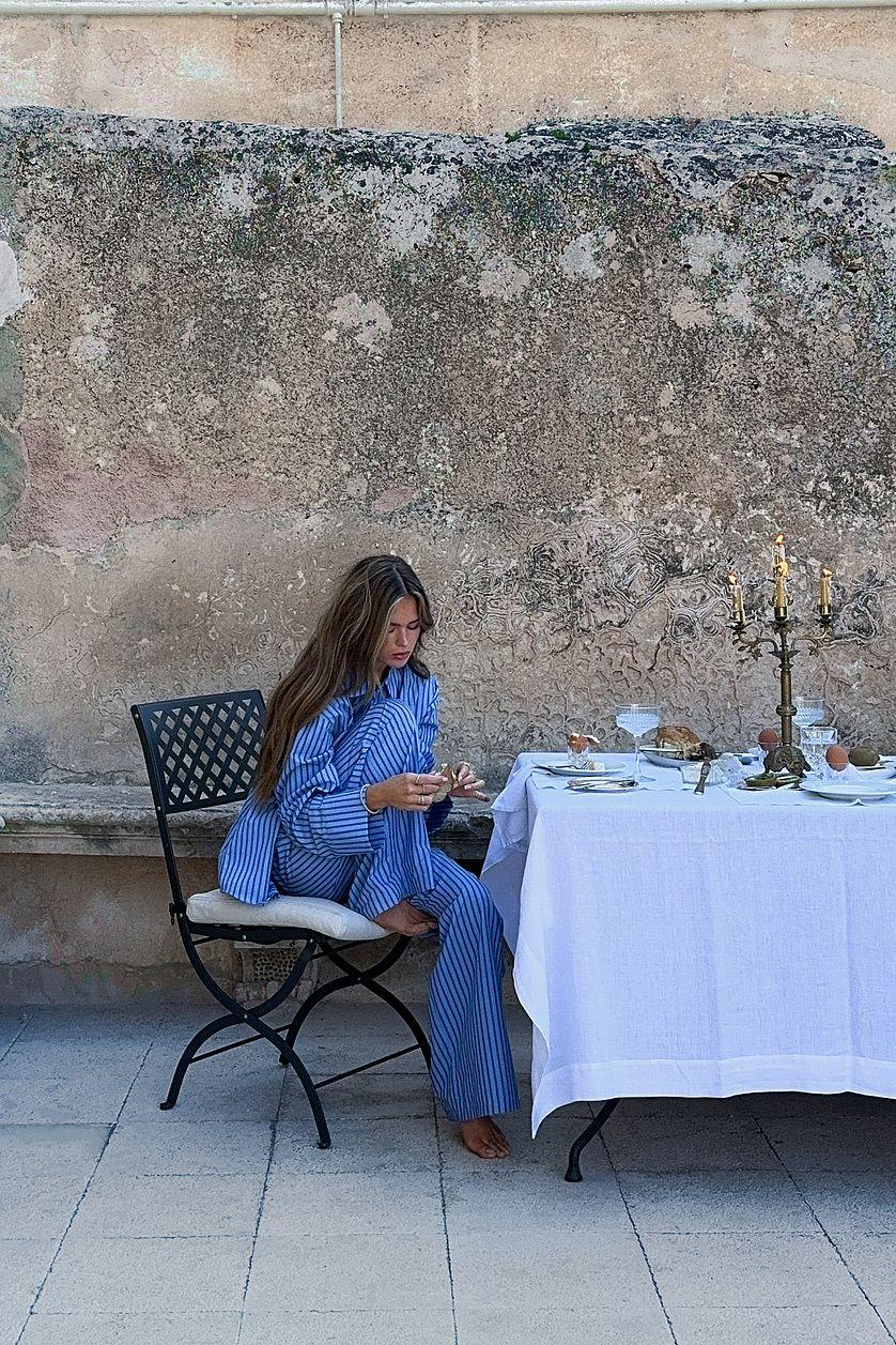 Striped Elastic Mid Waist Trousers Product Image