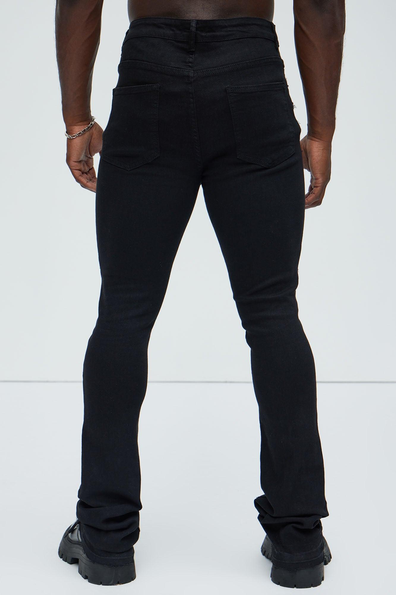 Go Out Frayed Stacked Skinny Flare Jeans - Black Product Image