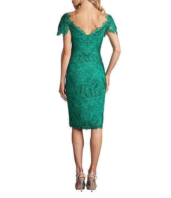 Tadashi Shoji Embroidered Lace Illusion Sweetheart Neck Cap Sleeve Sheath Dress Product Image