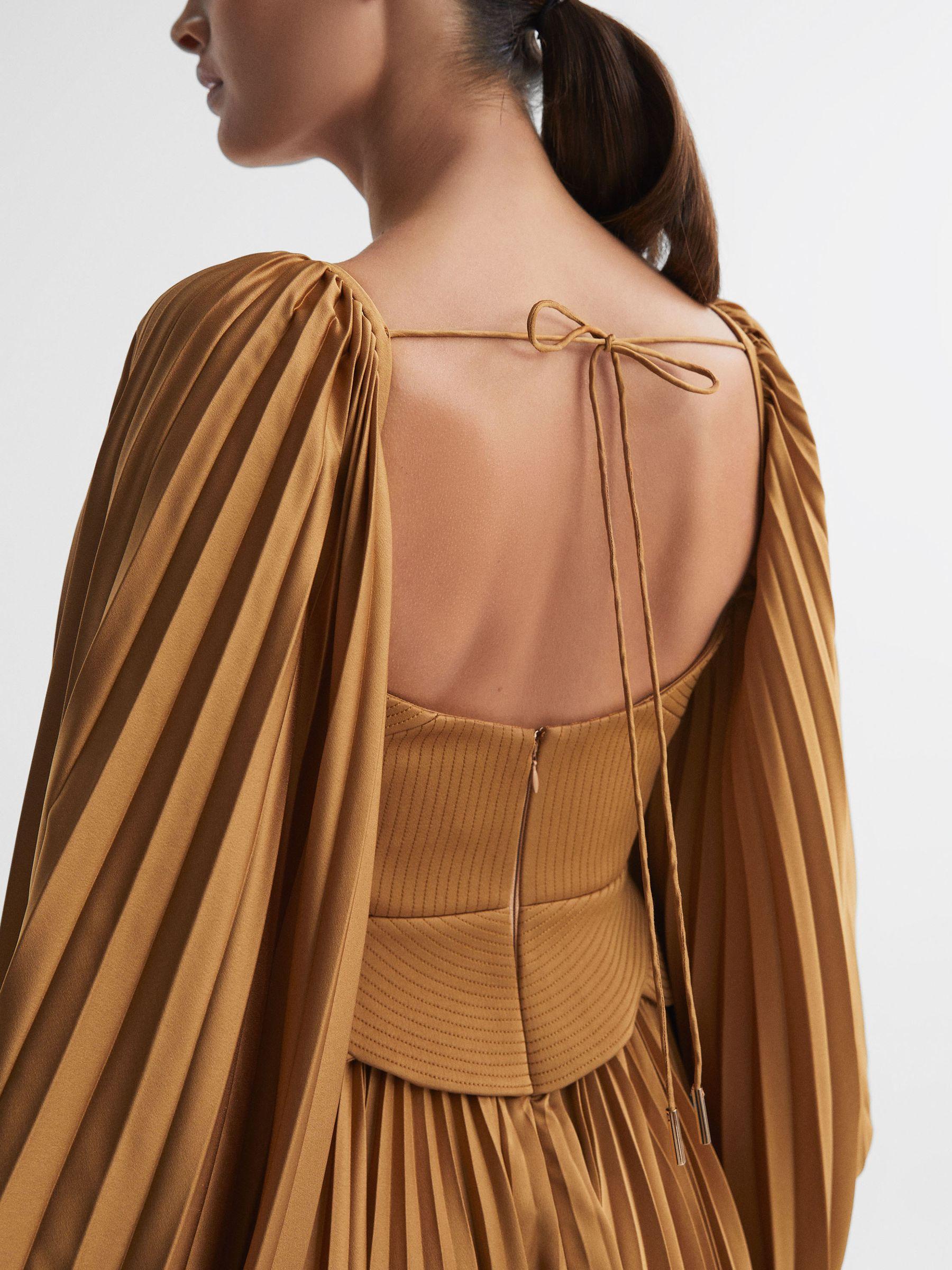 Acler Peplum Pleated Mini Dress in Gold Product Image