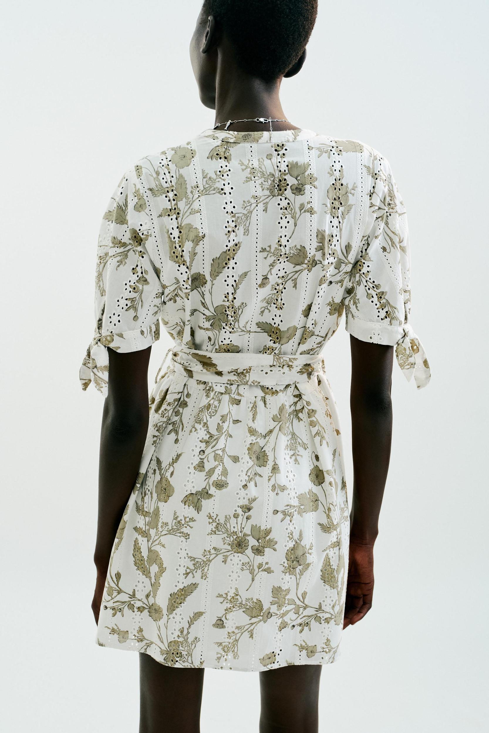 PRINTED MINI DRESS WITH OPENWORK EMBROIDERY Product Image