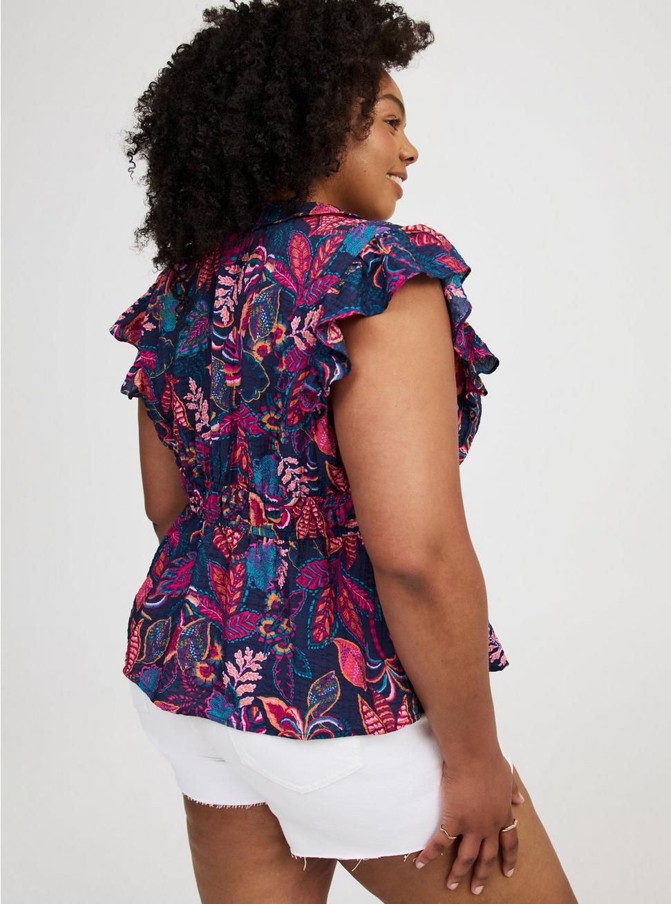 Ruffle V-Neck Tie Front Blouse Product Image