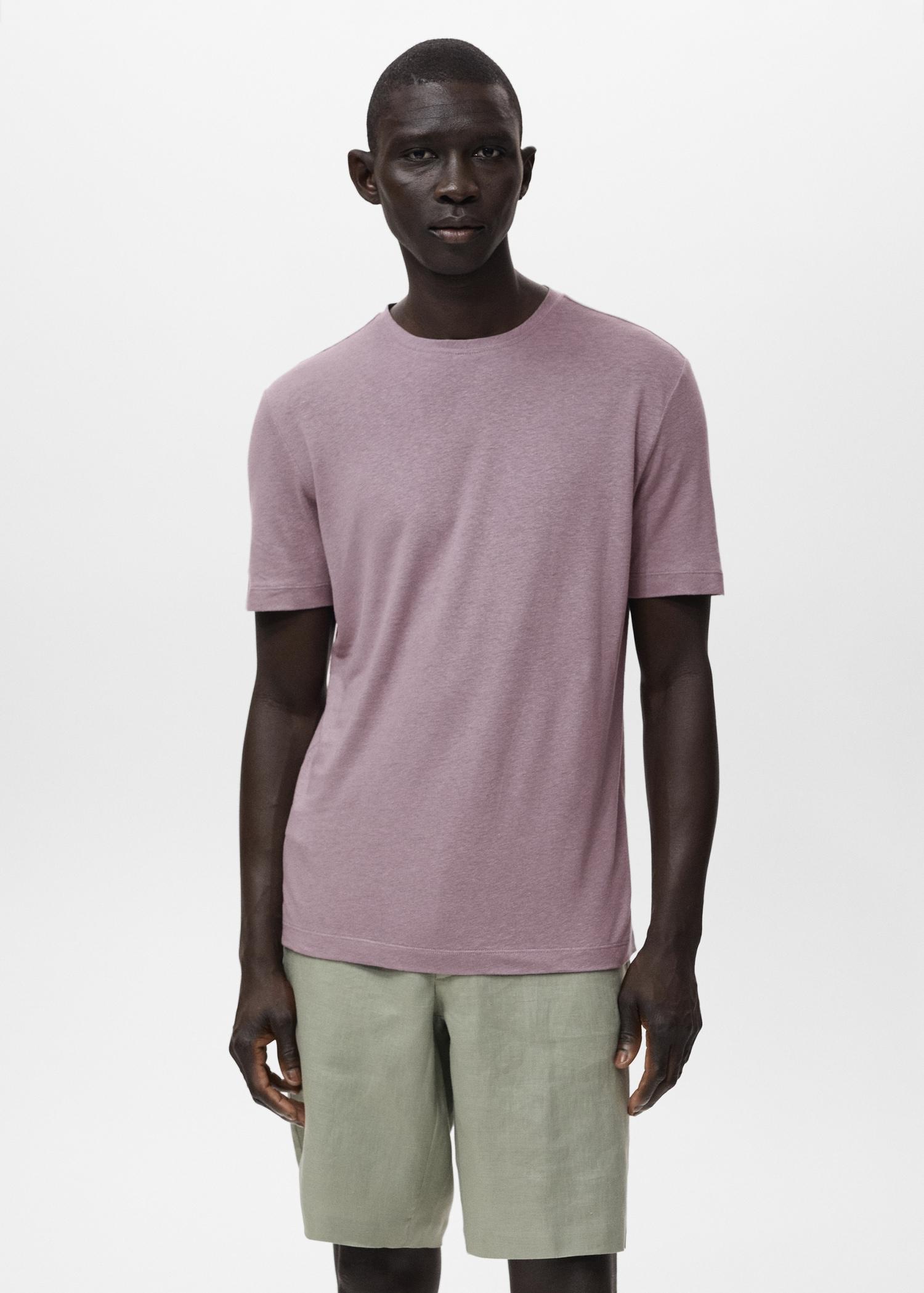 Linen slim-fit t-shirt - Men | MANGO USA Product Image