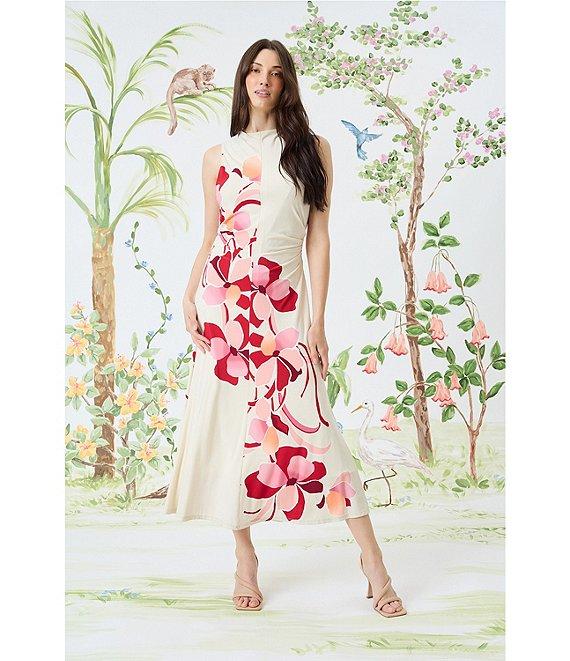 Maggy London Matte Jersey Floral Print Mock Neck Sleeveless Fit and Flare Midi Dress Product Image