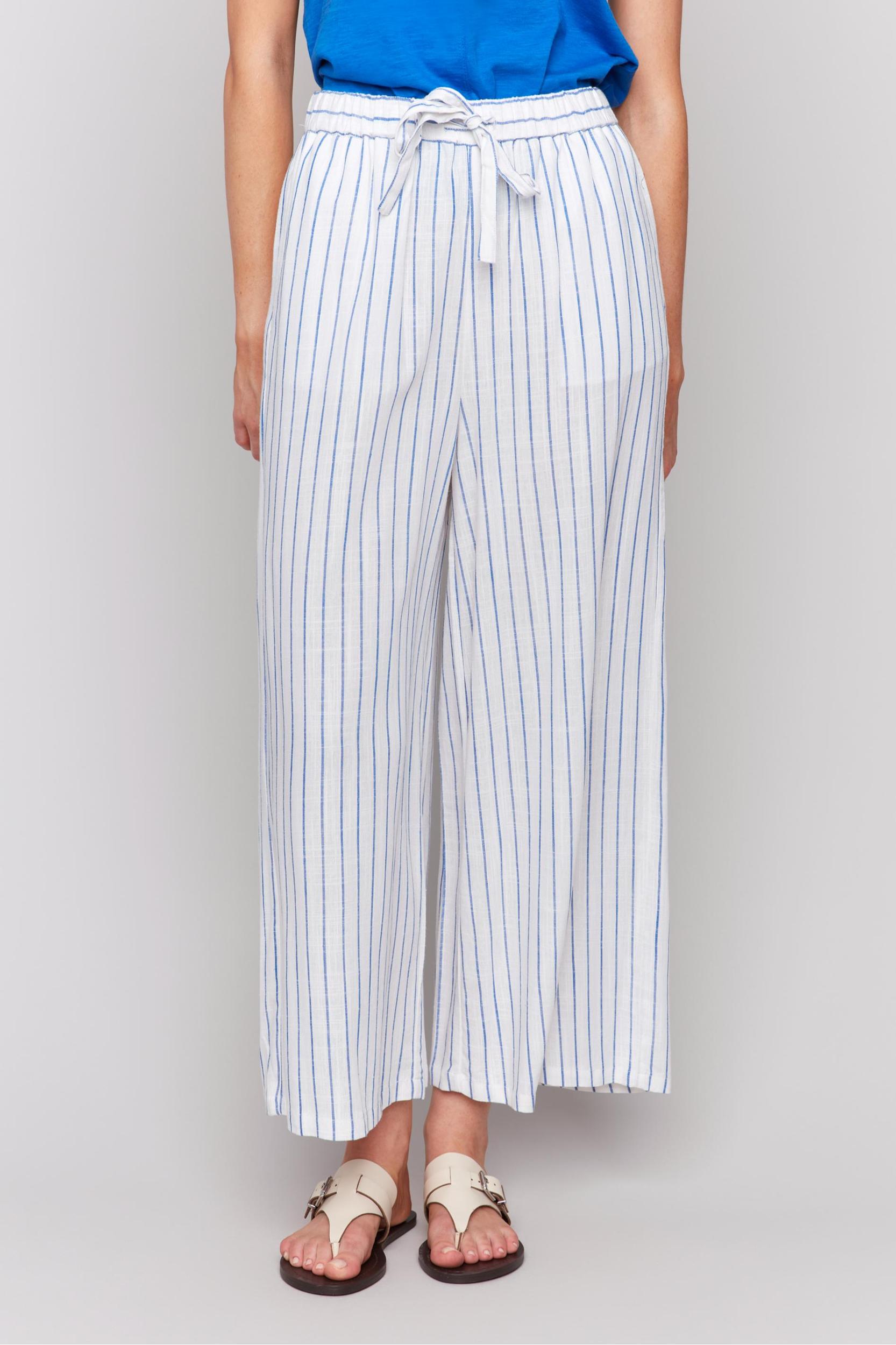 Printed Stripe Cropped Linen Pant Product Image
