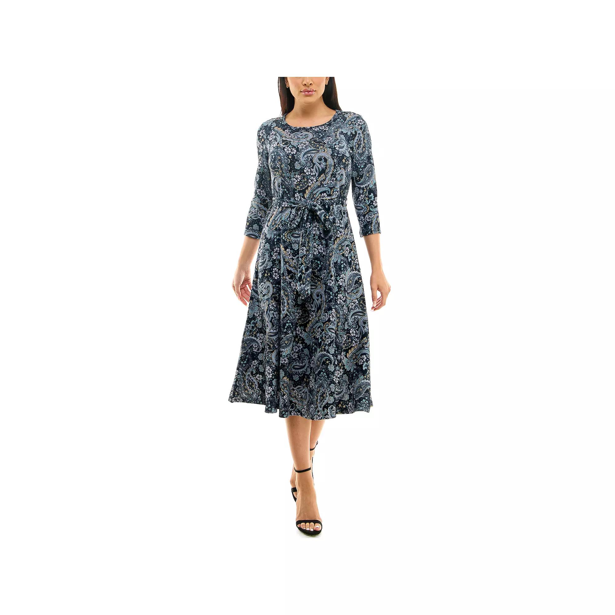 Women's Nina Leonard Sylvia Print Midi Dress, Size: Small, Blue Artic Team Product Image
