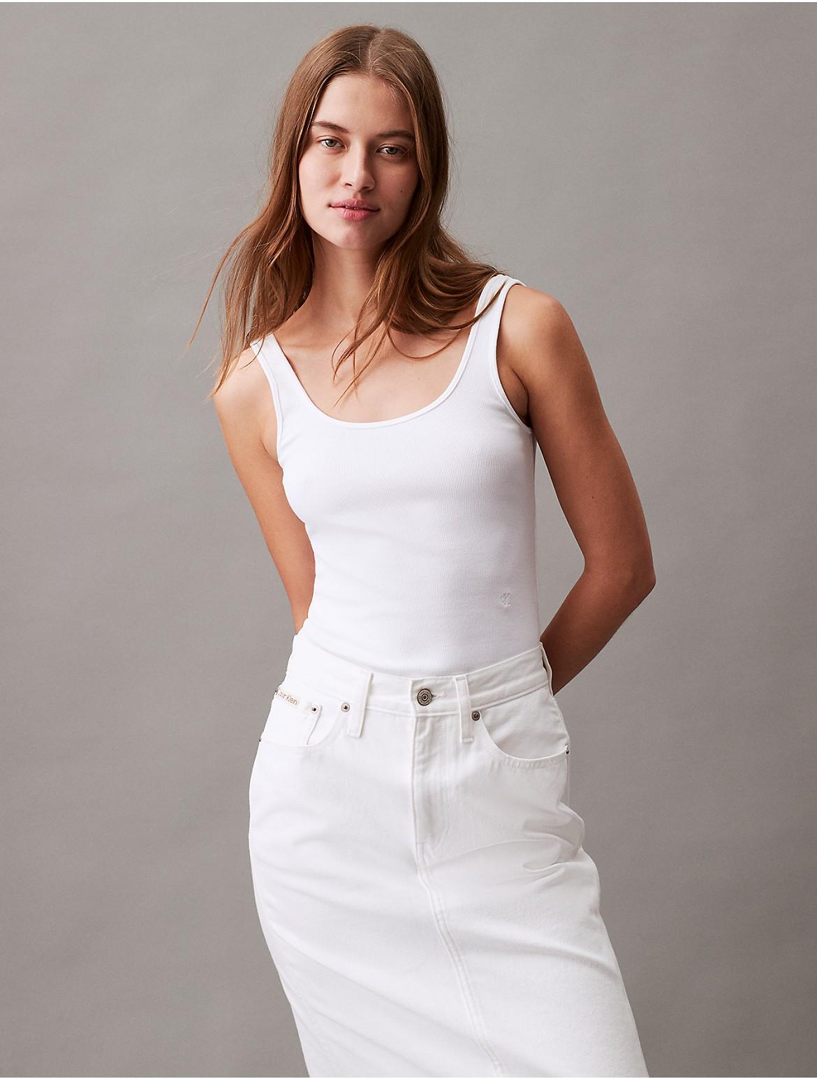 Calvin Klein Womens Cotton Contour Rib Bodysuit - White Product Image
