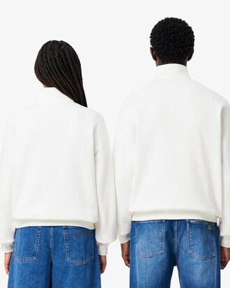 Loose Fit Zip Neck Badge Accent Sweatshirt Product Image