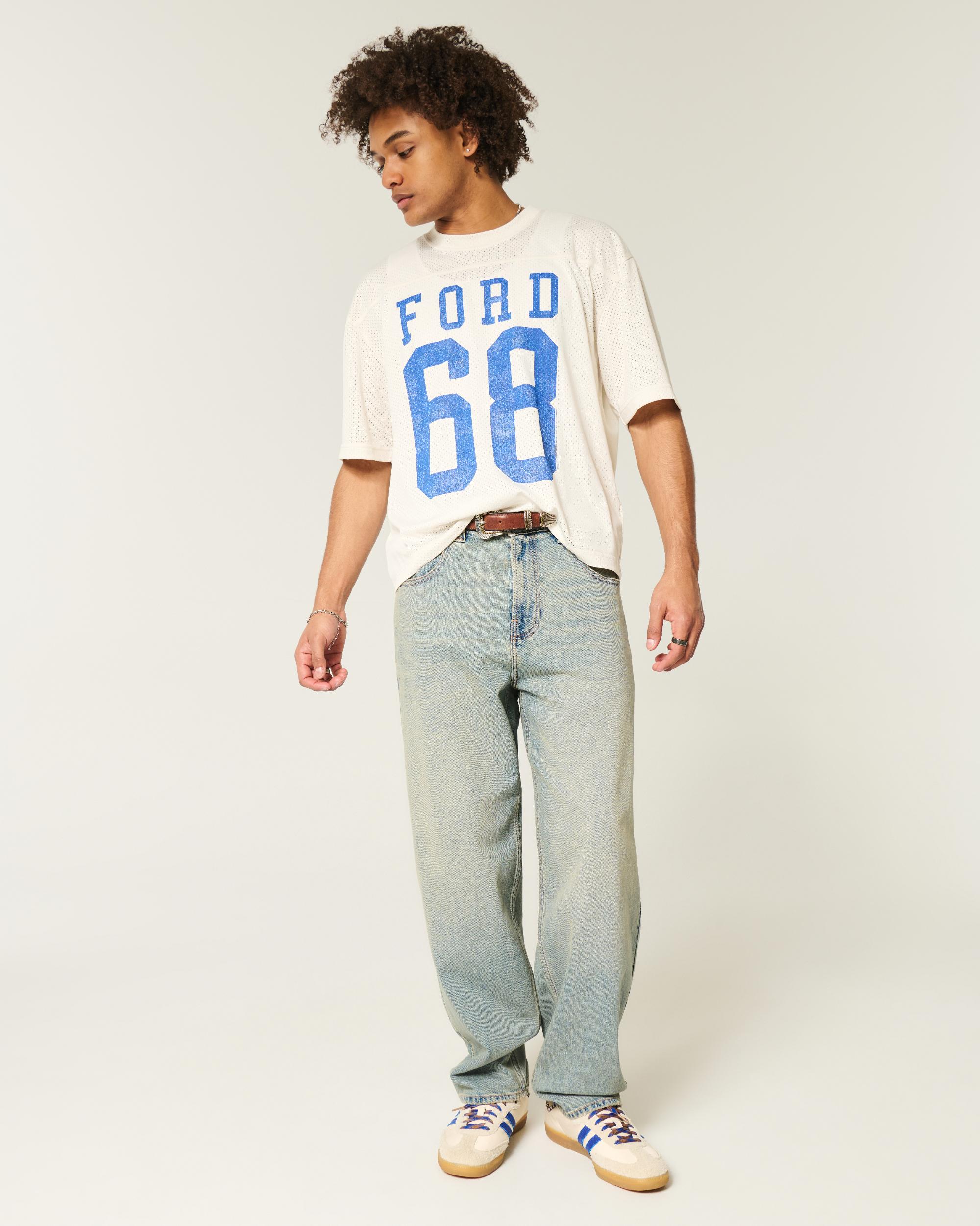 Light Wash Embroidered Dice Skater Baggy Jeans Product Image