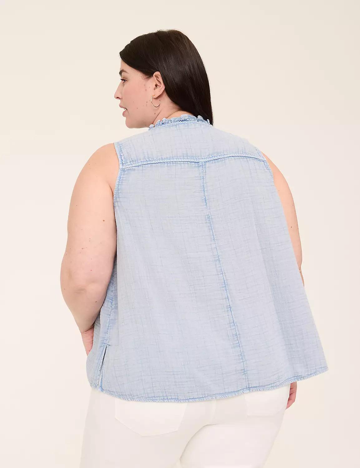Gauze Notch-Neck Popover Tank Product Image