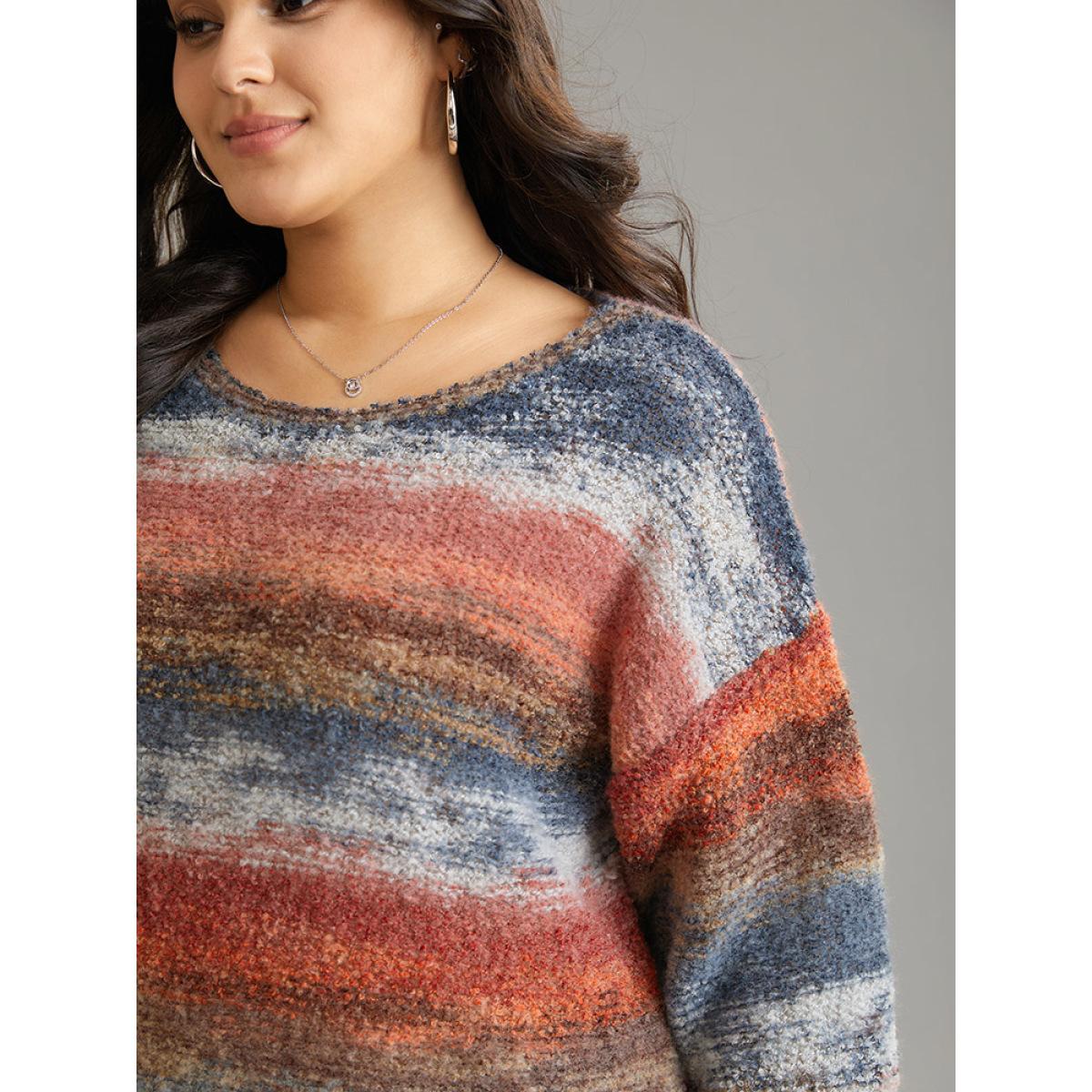 Plus Size Heather Colorblock Contrast Drop Shoulder Pullover Multicolor Women Casual Loose Long Sleeve Round Neck Everyday Pullovers BloomChic 30/6X Product Image