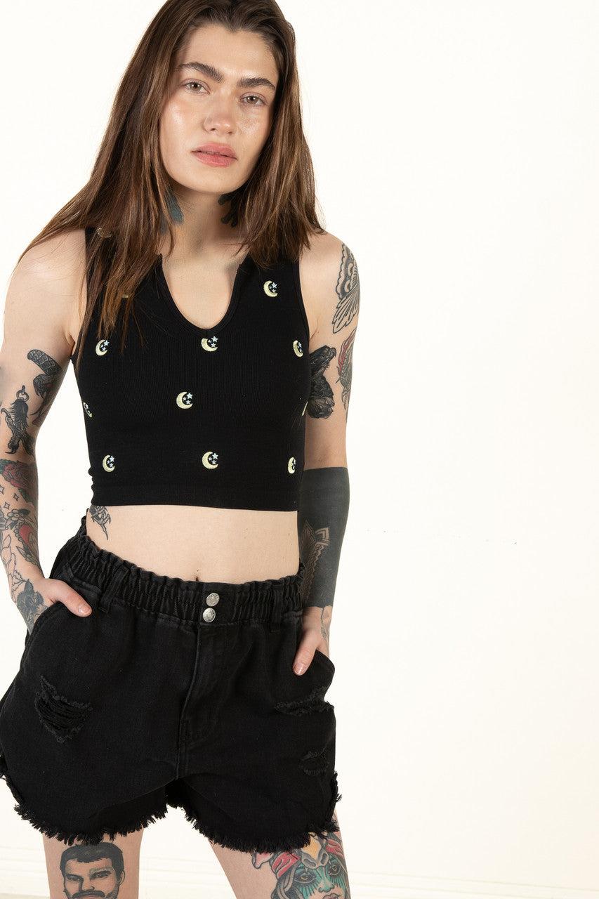 Distressed Denim Black Shorts Product Image