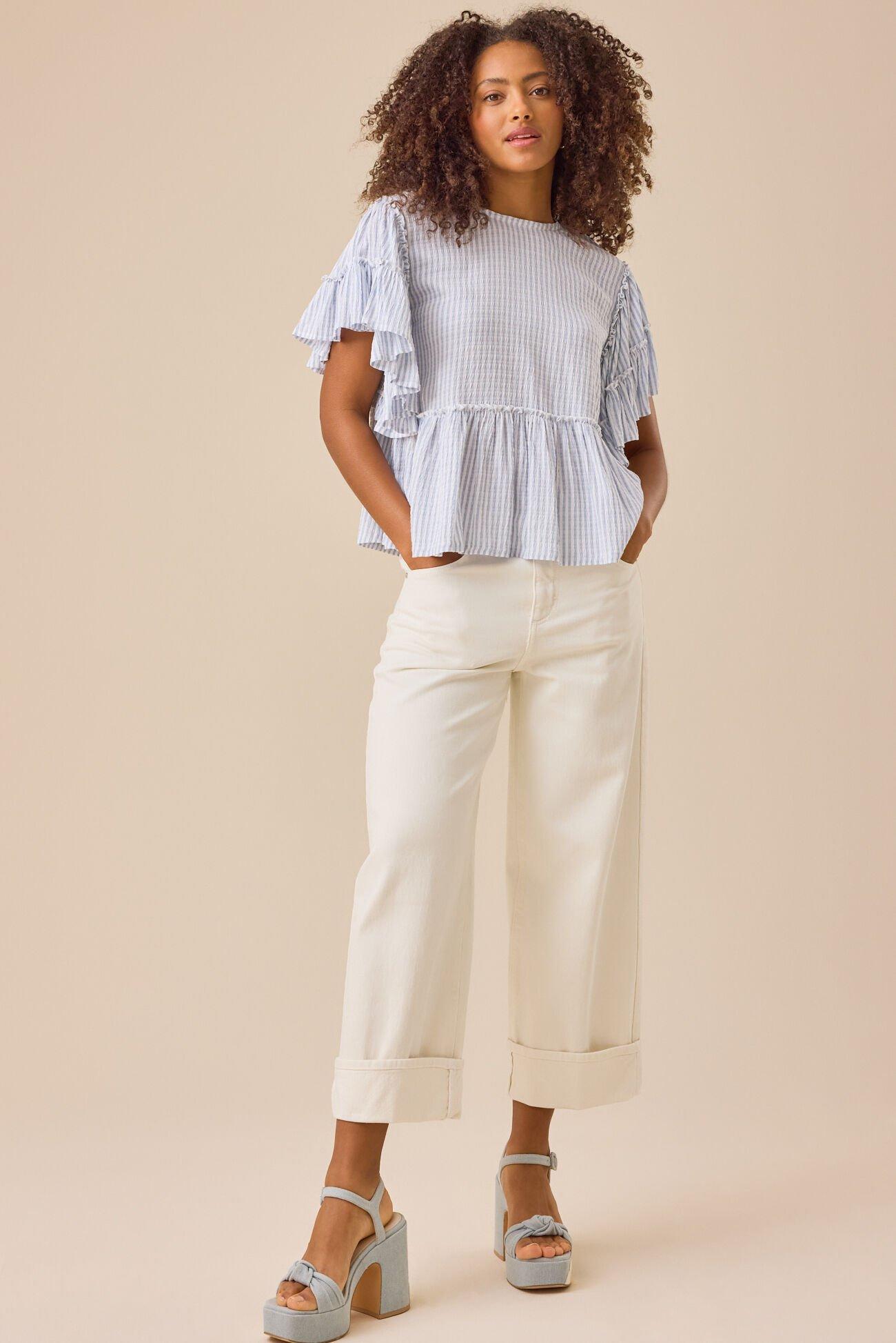 Delilah Striped Flutter Sleeve Top Product Image