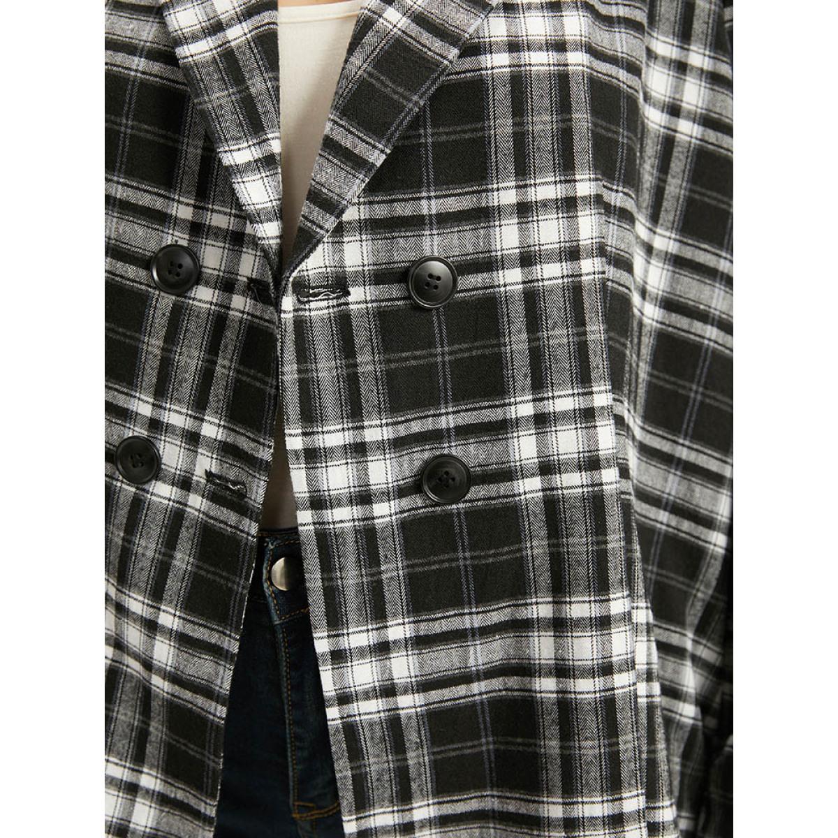 Plus Size Plaid Suit Collar Button Fly Blazer Black Women Work Plaid Contrast Sleeve Long Sleeve Suit Collar 26/4X Office Blazers BloomChic Product Image
