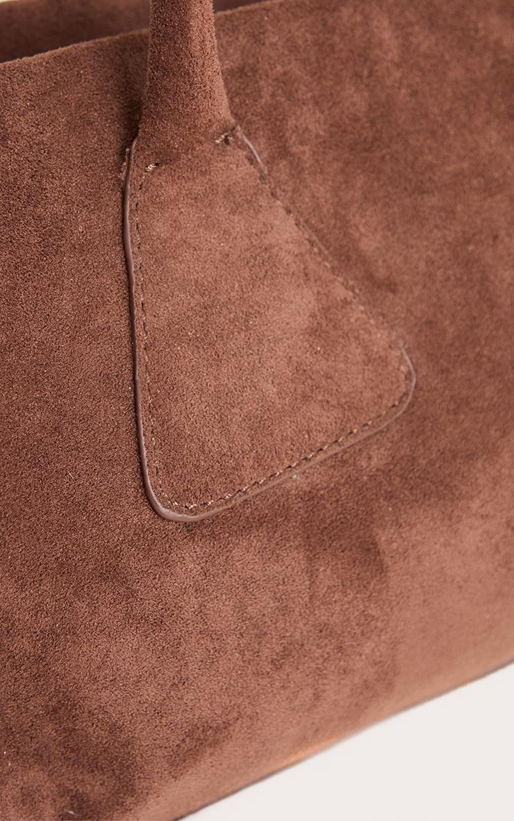 Chocolate Faux Suede Bowler Bag Product Image