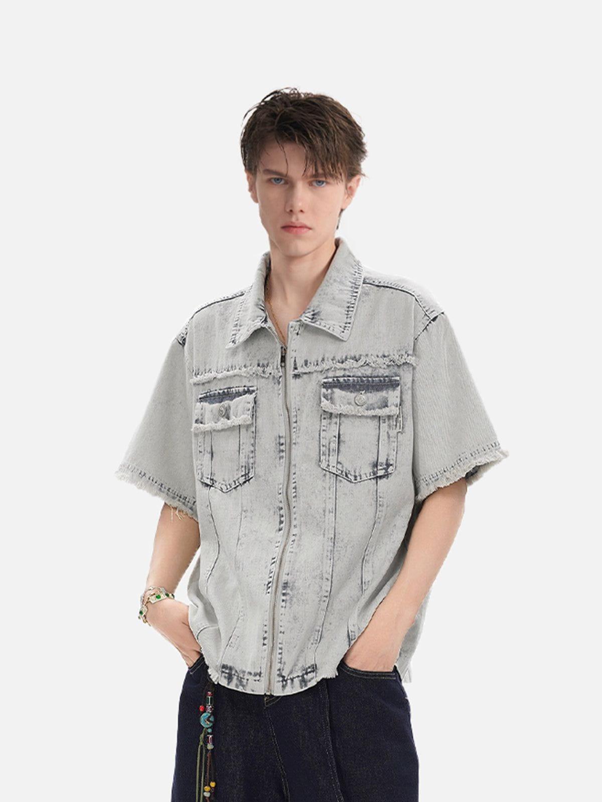 Aelfric Eden Fringe Denim Zip Up Shirt Product Image