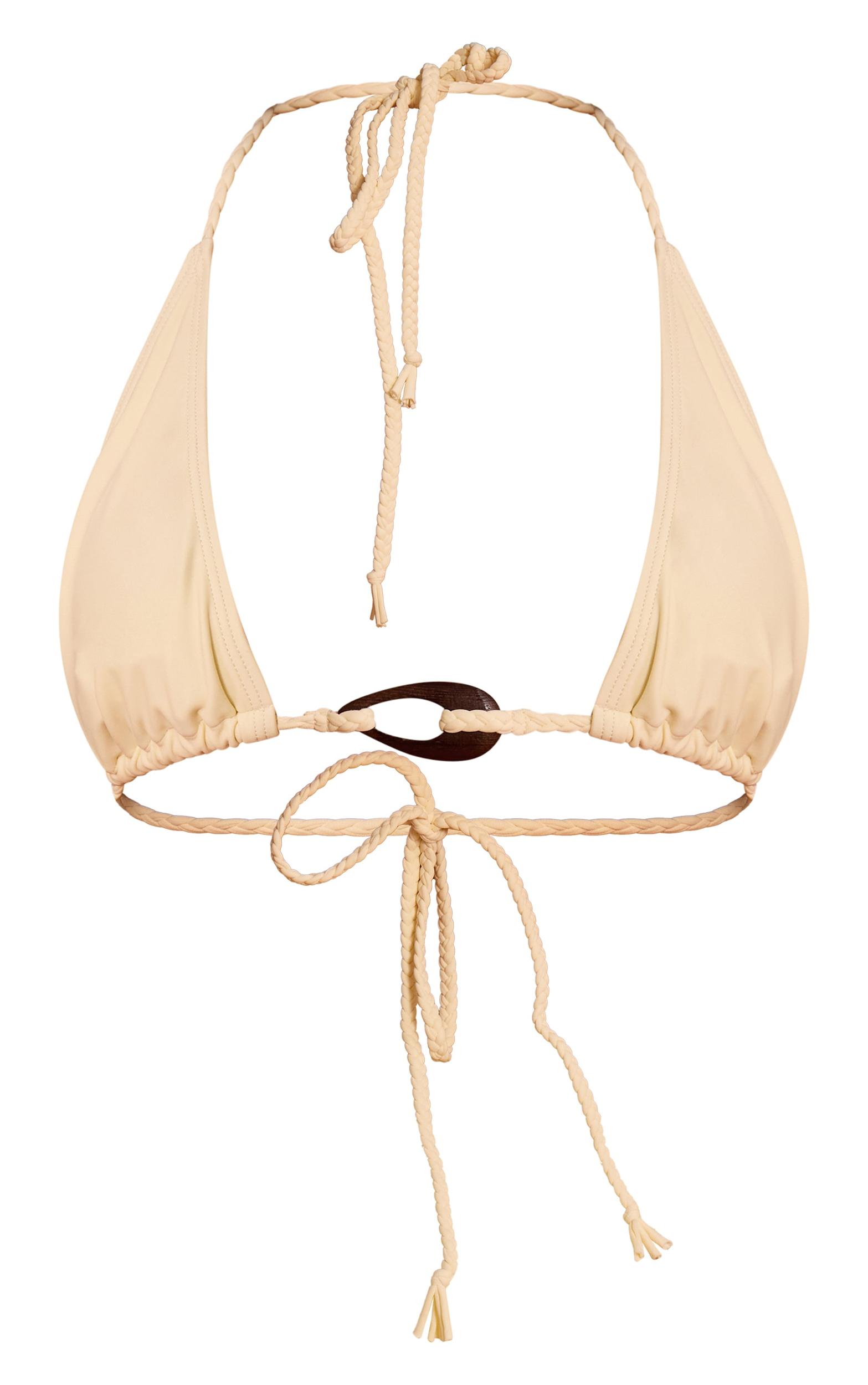 Cream Plaited Wood Ring Detail Triangle Bikini Top Product Image