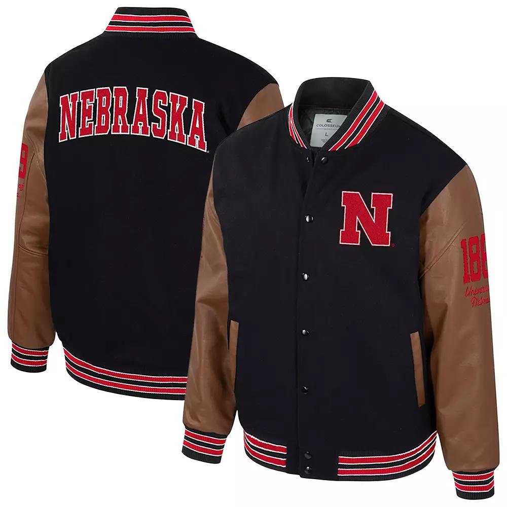 Men's Colosseum  Black Nebraska Huskers Letterman Full-Snap Varsity Jacket, Size: Medium Product Image