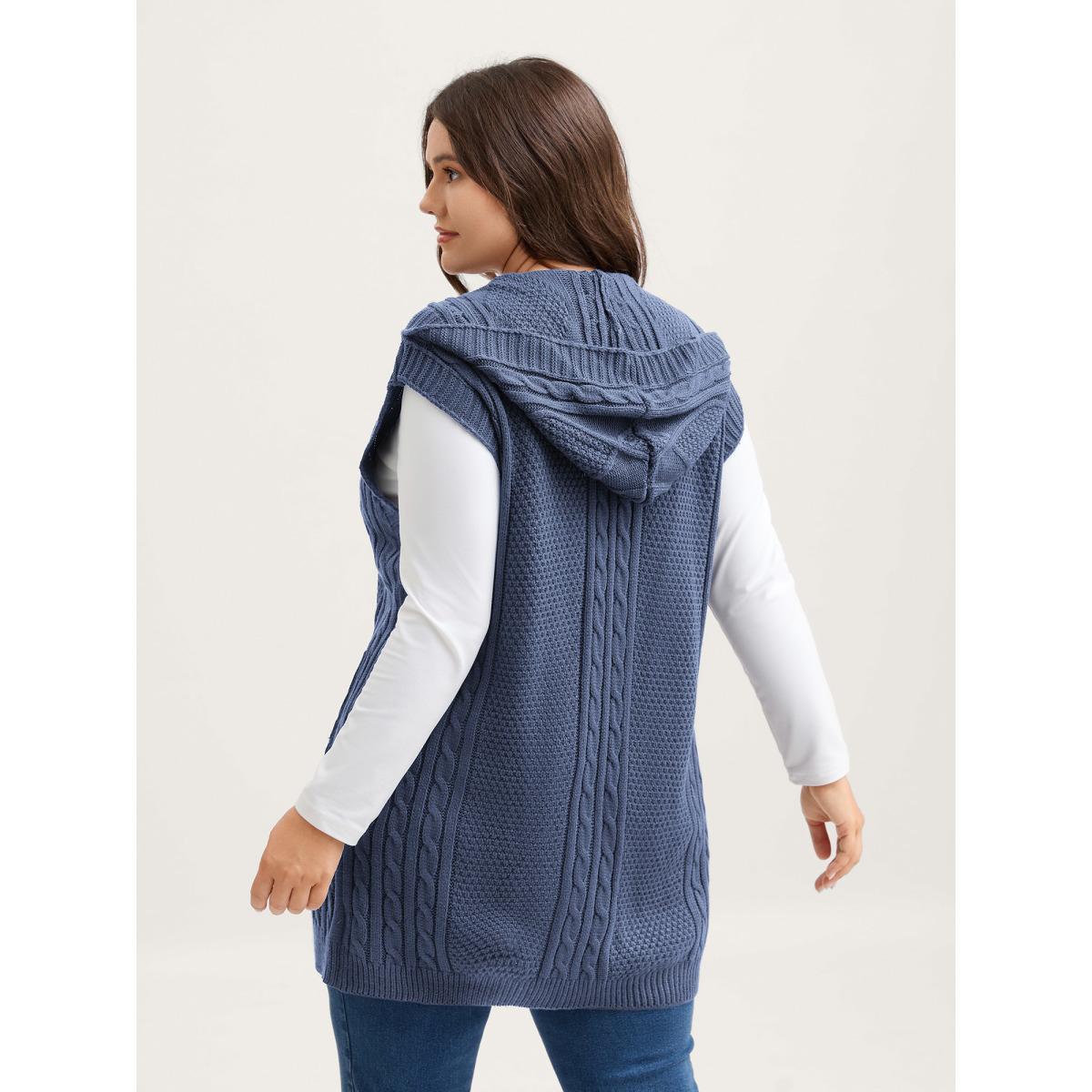 Plus Size Twisted Hooded Sleeveless Knit Cardigan Skyblue Women Leisure Loose Sleeveless Casual Cardigans BloomChic 30/6X Product Image