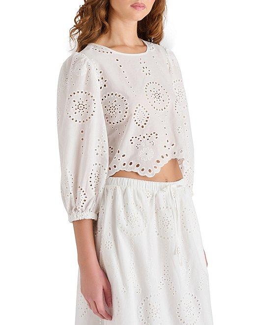 Steve Madden Meera Coordinating Crew Neck 3/4 Sleeve Eyelet Top Product Image