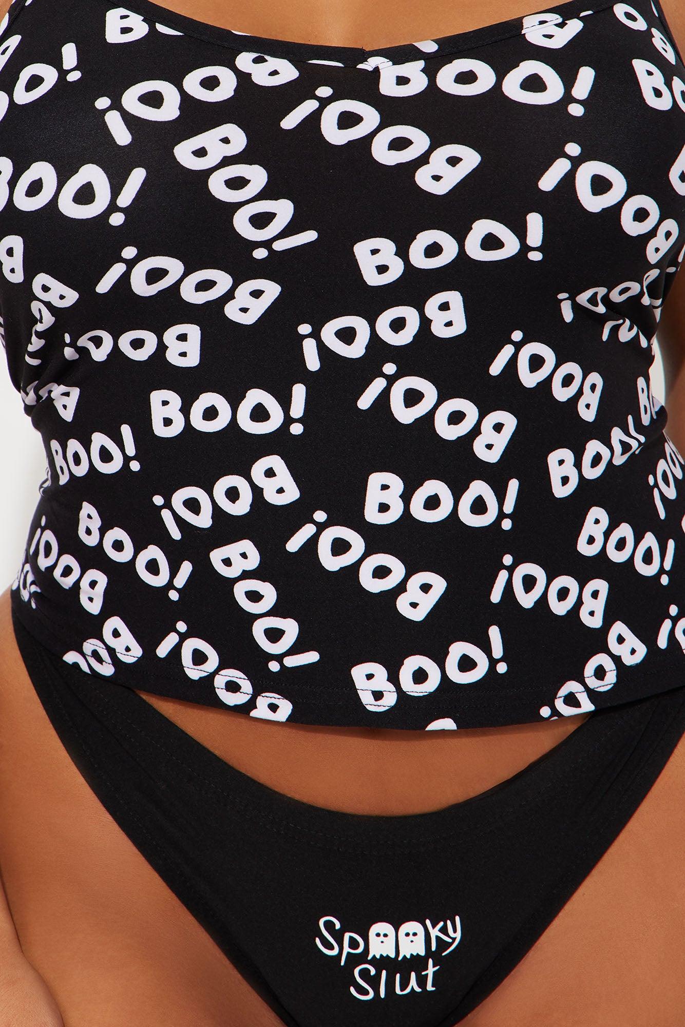 Spooky Slut Halloween 2 Piece Cami And Thong Set - Black/White Female Product Image