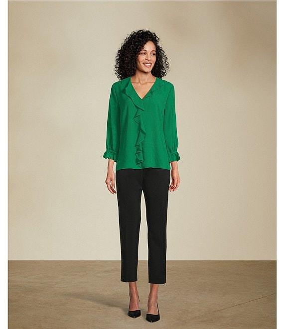 Investments Petite Size Riley Woven Cascading Ruffle V-Neck 3/4 Sleeve Top Product Image