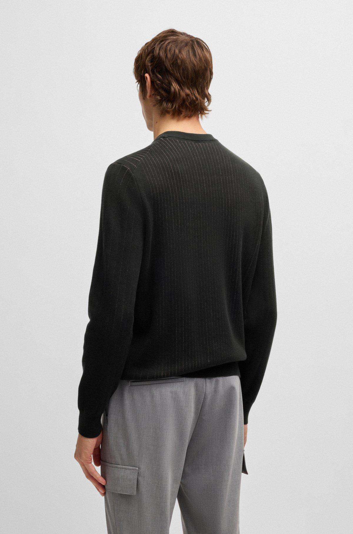 Cotton sweater with knitted vertical stripes in regular fit Product Image