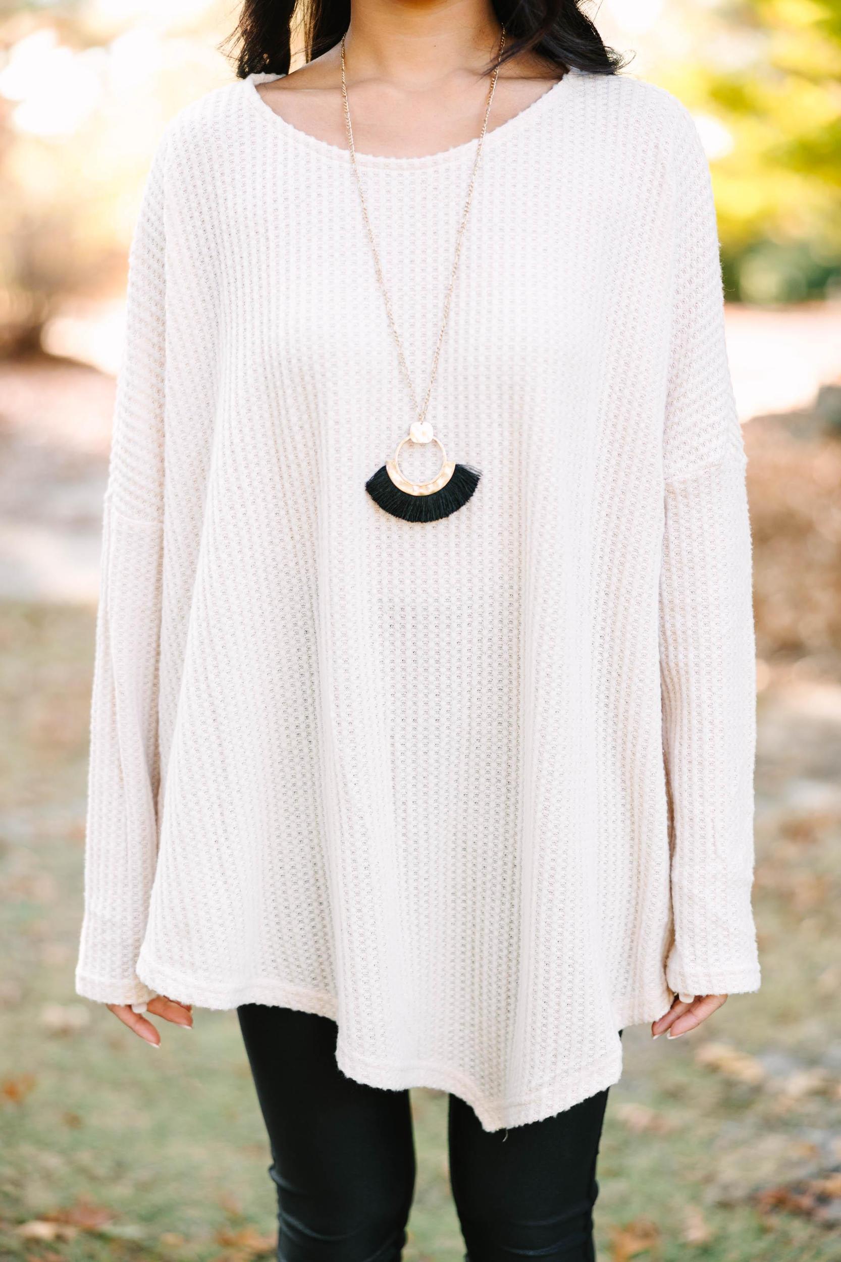 My Type Natural White Waffle Knit Tunic Female Product Image