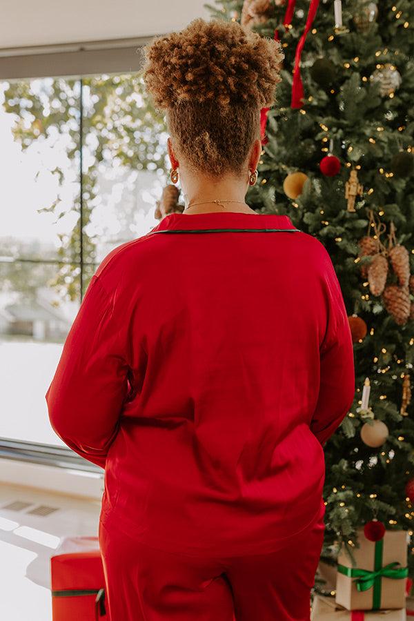 Feeling Luxurious Satin Pajama Top in Red Curves Product Image