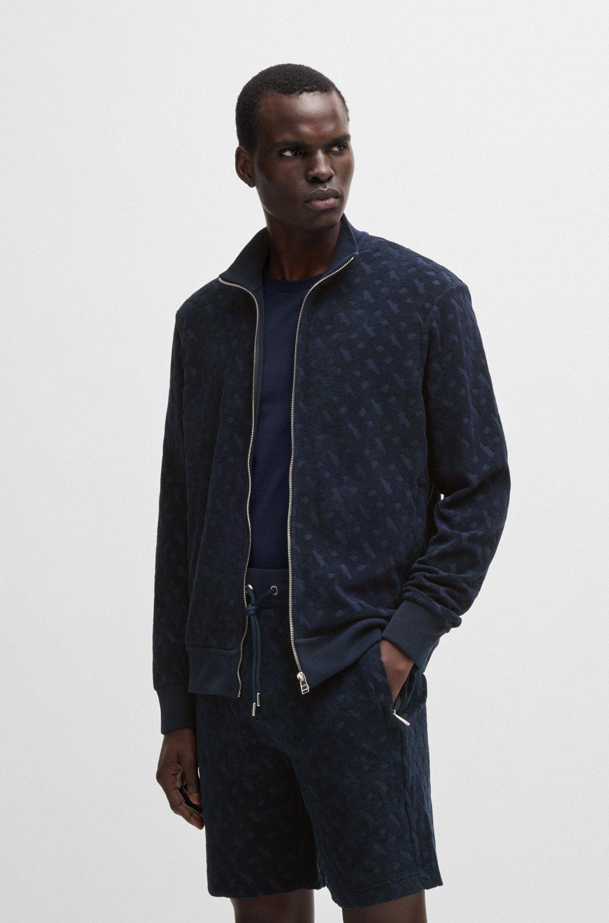 Zip-up sweatshirt in cotton with tonal monograms Product Image