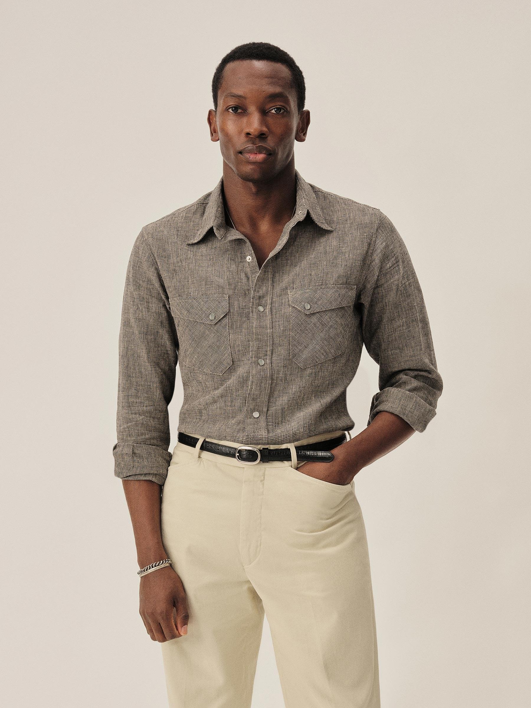 Cedar Houndstooth Linen/Cotton Pacific Drifter Western Shirt Product Image