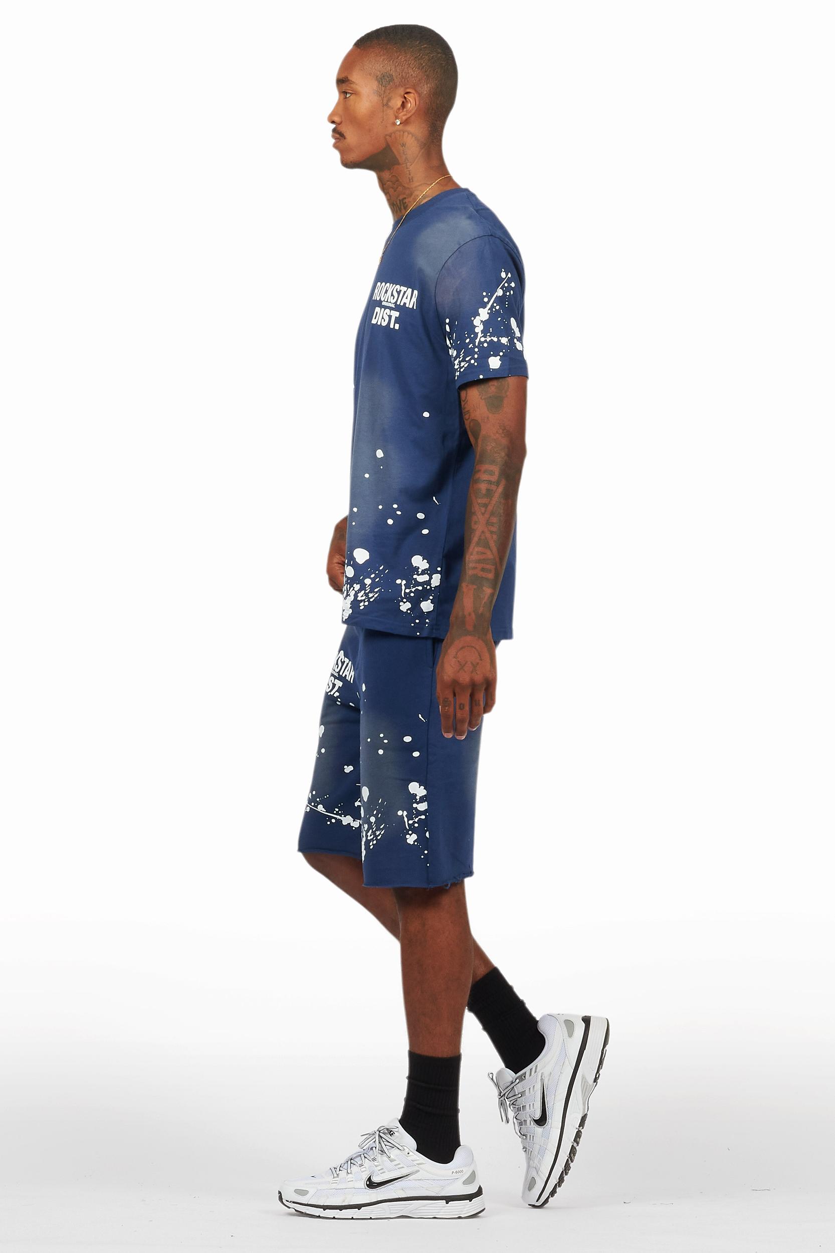 Rafix Navy Graphic T-Shirt Short Set Male Product Image