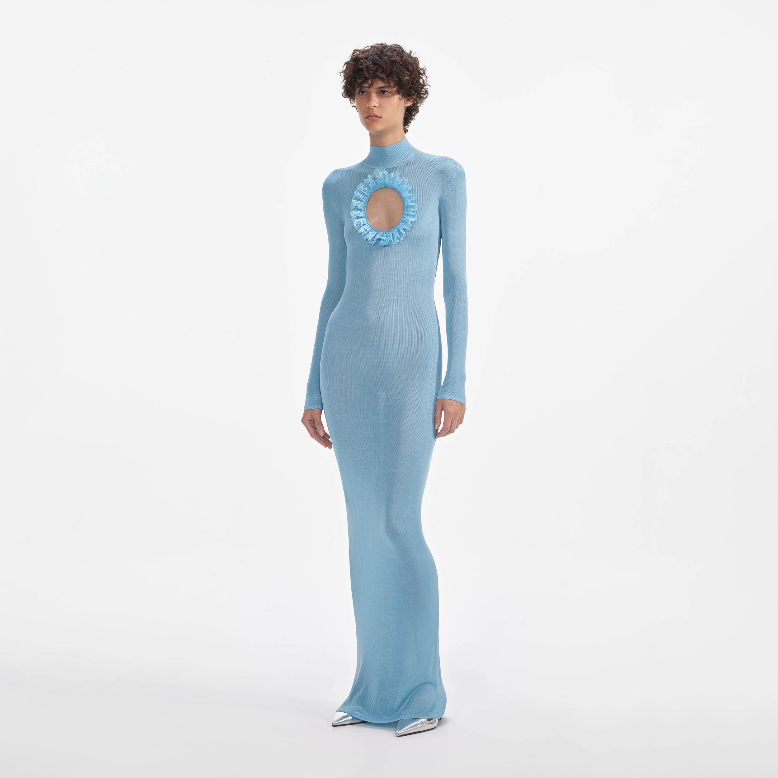 Blue Knit Cut Out Maxi Dress Product Image