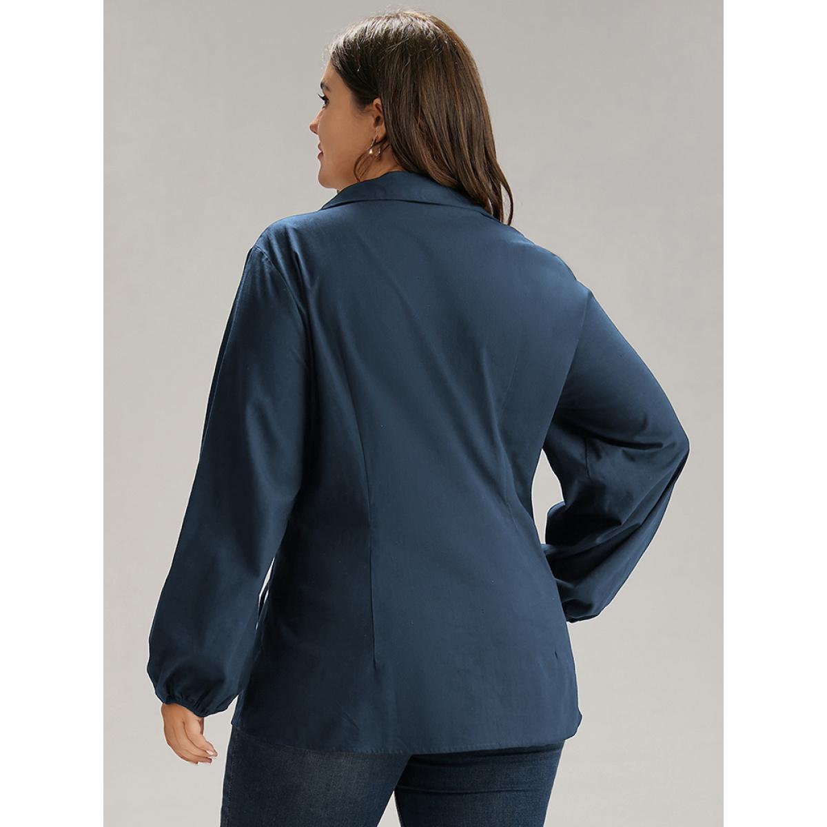 Plus Size Black Cotton Shirt Collar Lace Up Blouse Women Office Long Sleeve Shirt collar Work Blouses BloomChic 28/5X Product Image